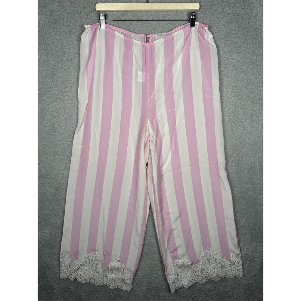 Rosamosario Pink White Sheer Striped Silk Lace Sleep Lounge Pants Size Large